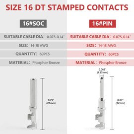 Newdeli 60 Pairs Deutsch Connector Pins and Sockets Stamped Contacts Size 16 Open Barrel Pin Connector Kit for 14-18AWG Wire - Male Pin Connectors 1060-16-0122 & Female Socket Contacts 1062-16-0122