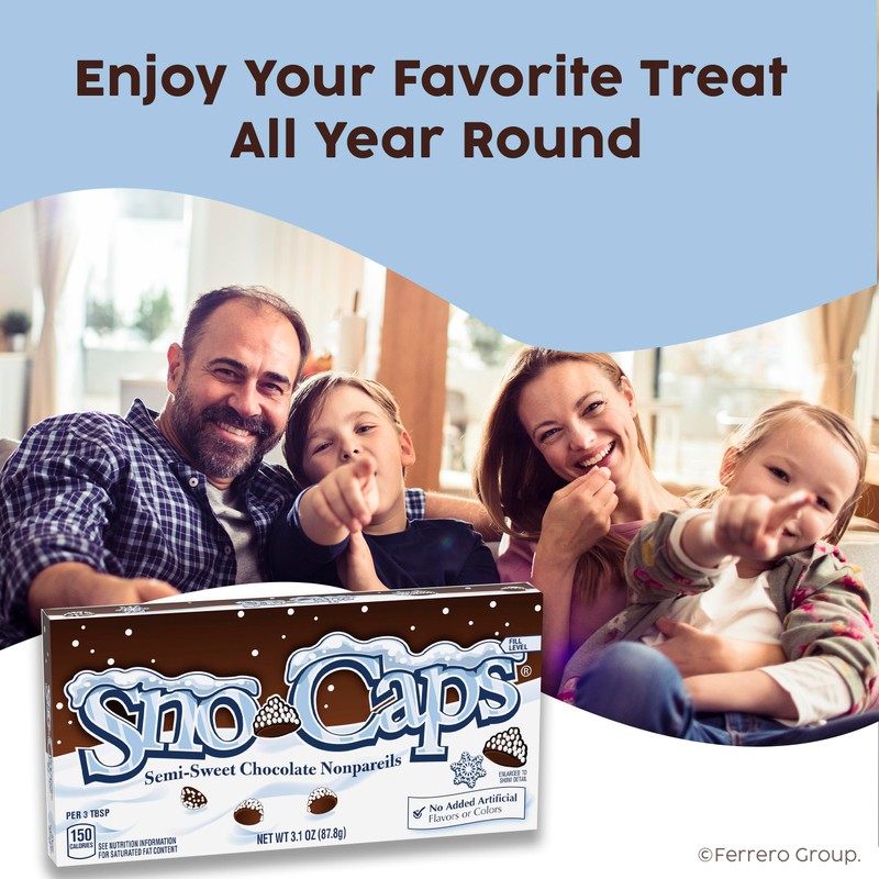 Sno-Caps, Semi-Sweet Chocolate Nonpareils, Movie Theater Candy Box, 3.1 oz