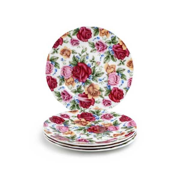 Grace Teaware 7.5" Rose Garden Bone China Dessert Plates Set