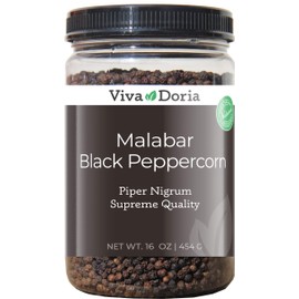 Viva Doria Malabar Peppercorn, Whole Black Pepper, Black Peppercorns For Grinder Refill, 16 oz (1 Pound)