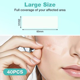 BUTBU 40 Pieces Large Pimple Patches, 60 x 20mm Translucent Hydrocolloid Spot Patches, Invisible Mighty Blemish Patches, Clear Acne Patches for Body, Chin, Face, Back, Forehead (Rectangle)
