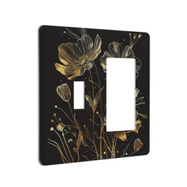 Wpshijia Light Switch Cover Black Gold Flowers Leaves Modern Minimalism Floral 2 Gang Combo Wall Plates Toggle Rocker Socket Covers Decorative Switch Plates and Outlet Covers for Bathroom Bedroom