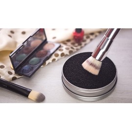 Makeup Cosmetic Brush Cleaner Sponge for Eyeshadow, Blush, Foundation Powder Color Removal Quick Switch - 2 oz Silver Screwtop Tin, Perfect for Travel, Makeup Bag, Gym