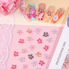 100pcs 3D Flower Nail Charms Mini Resin Colorful Flowers Nail Gems Hibiscus Floral Rhinestones Summer Diamonds Jewelry for Women Girls Manicure Accessories Crafts