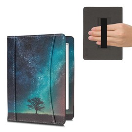 kwmobile Case Compatible with Kobo Aura H2O Edition 2 - PU Leather Cover with Magnetic Closure, Strap, Front Pocket - Cosmic Nature Blue/Grey/Black