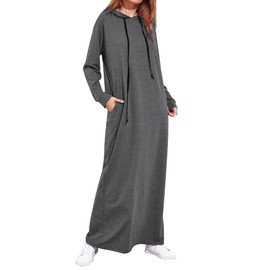 drafform Womens Muslim Prayer Dress One-piece Muslim Hoodie Overall Abaya Dress Grey