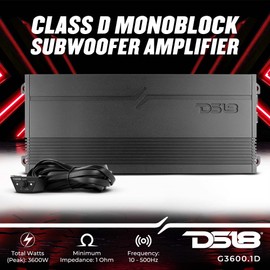 DS18 G3600.1D Car Audio Amplifier 1-Channel Class D Monoblock 3600 Watts - Remote BASS Knob Included - Compact Design Easy Installation - Extremely Powerful Amp for Vehicle Sound Systems (Renewed)