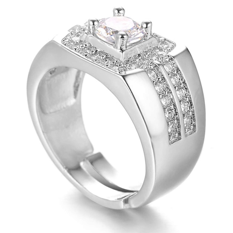 Halukakah Gold Diamond Ring Iced Out, Men's White Gold Finish
