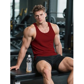 TRFIC Men's Workout Tank Top 2 Pack Casual Soft Sleeveless Gym Muscle Shirts Bodybuilding Tee Red