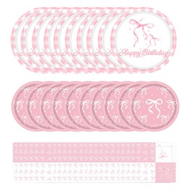 FloralGrace 40 Pieces Pink Bow Party Decorations, Bow Birthday Party Set for 20 People with Plates and Napkins for Pink Girls Party Decorations