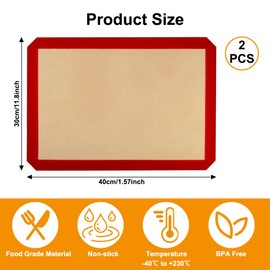 2 Stück Silikon Backmatte für Backblech, 30x40 cm Silikonmatte Backofen BPA Frei, Backunterlagen, Antihaftbeschichtung Silikonbackmatte, Wiederverwendbare Backmatte für Brot, Macarons, Kekse, Pizza