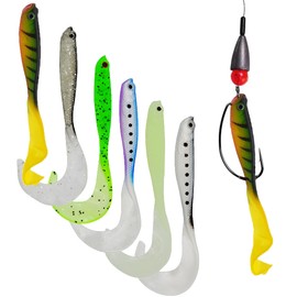 DHER Fishing Lure Set Rubber Fishing Lure Artificial Rubber Fishing Lure Artificial 6 Pieces Curling Tail Soft Bait, Pike and Pike Rubber Fish with Swivel Tail, Fishing Rubber Fish
