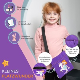 GRINSEZWERGE Shoulder Bag for Girls | Children's Shoulder Bag | Children's Handbag | Women's Handbag | Bag Top Model Gift for Girls | Cosmetic Bag, Pia Princess (Purple)