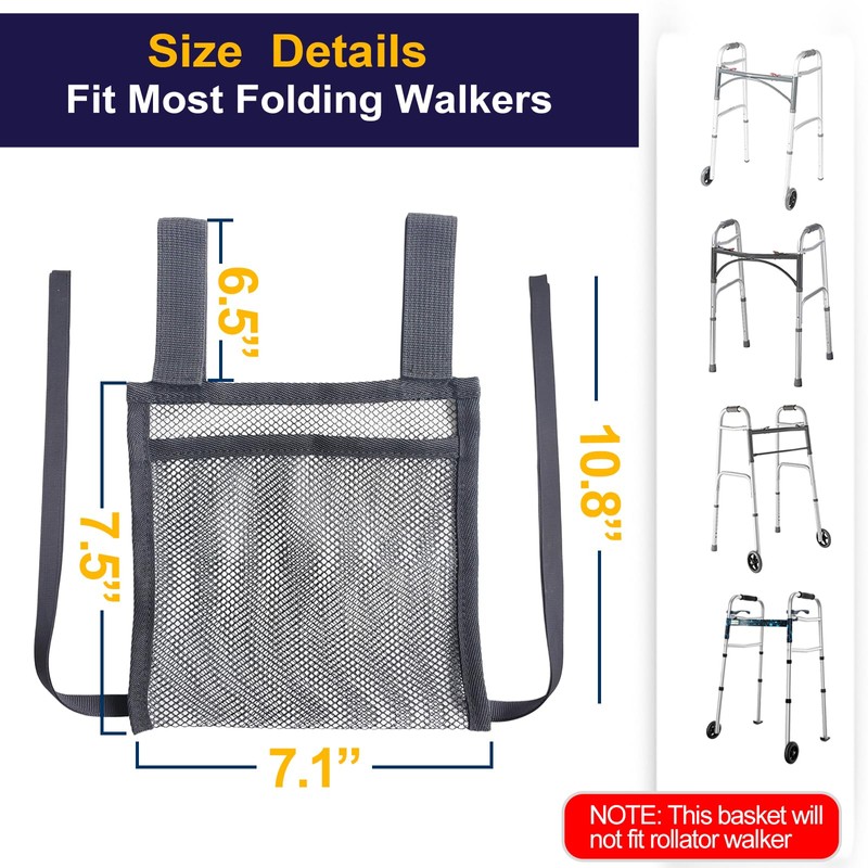 Aliseniors 2 Pack Walker Side Bag, Lightweight Folding Walkers Accessories