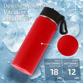 Volhoply 18oz Insulated Water Bottle Bulk 8 Pack,Kids Stainless Steel Water Bottles with Straw,Double Wall Vacuum Metal Thermos Water Bottle,Wide Mouth Reusable Sport Flask For Cold Drink(Red,8 Set)