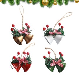 Christmas Bells Ornaments, Pack of 4 Christmas Bells Decoration, Small Pendants Christmas, Red Gold White Green Christmas Decoration for Tree, Bell for Christmas, Cute Bells with Bows