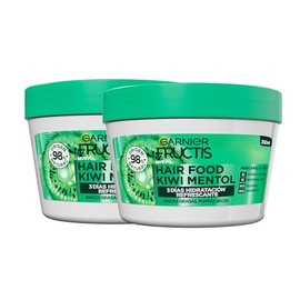 Kit Garnier Fructis Hair Food Kiwi 2, tratamiento 3en1 mascarilla 350ml c/u, 3 Días de Hidratación Refrescante para Raíces Grasas y Puntas Secas, Fórm