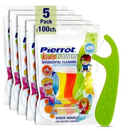 Pierrot Kids Dental Flossers - Fun, Colorful Picks for Children with Easy Grip Handle - Gentle & Effective Cleaning for Developing Teeth & Gums - 100ct (5Pack X 20ct)