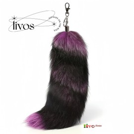 Iivos Fluffy Therian fox Tail Keychain - Soft Fur, Realistic Colors, Durable, Perfect for Cosplay, Renaissance Fairs (1, Greyfox Purple)