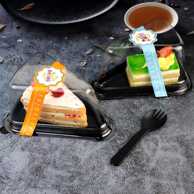 JIABEIUS 100 Pack Cake Slice Containers with Lids, Plastic Pie