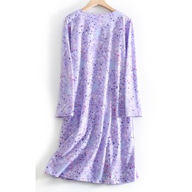 CHUNG Women Nightdress Ladies Nightie Long Sleeve Crew Neck Cotton Sleepwear Cute Pattern Print Loungwear Spring Summer Babysbreath M