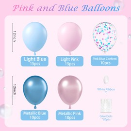 61pcs Pink and Blue Balloons, 12 Inch Macaron and Metallic Blue Pink Latex Party Balloons for Gender Reveal Baby Shower Wedding Bridal Shower Birthday Graduation Party Decorations