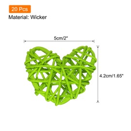 MECCANIXITY 20Pcs Heart Shaped Rattan Ball Vase Filler Natural Rattan for Valentine's Day Decoration Wedding Home Decoration Light Green 2 in