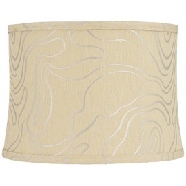 Bay 13" Top x 14" Bottom x 10" High x 10" Slant Print Lamp Shade Replacement Medium Beige Drum Round Tapered Coastal Modern Fabric Pattern Softback Washer Harp Finial - Springcrest