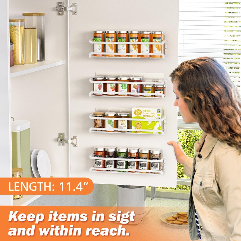 Bunoxea Spice Rack wall mounted 4 Pack, Space-Saving Spice Organizer