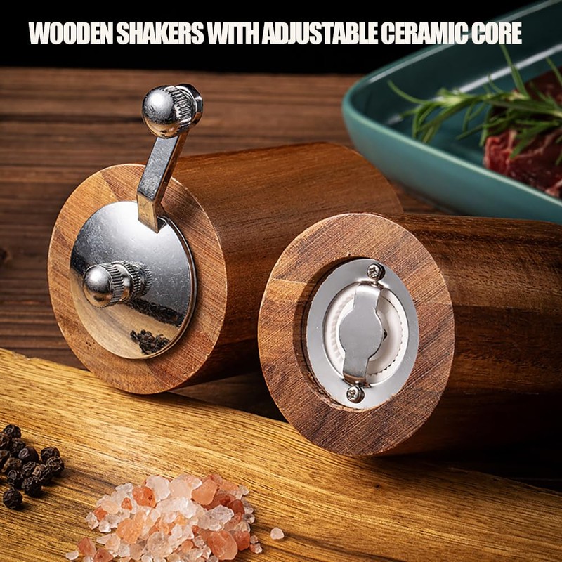Acacia Wood Salt and Pepper Grinder Mills Sets,Wooden Shakers with