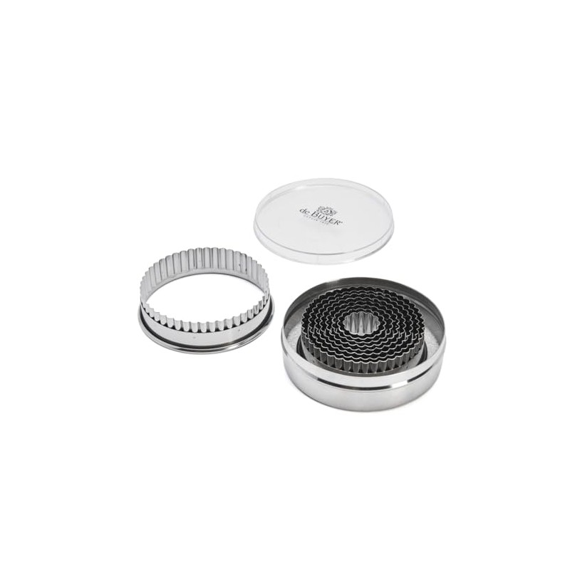 De Buyer Cans with Nine Round Cookie Cutters, Stainless Steel