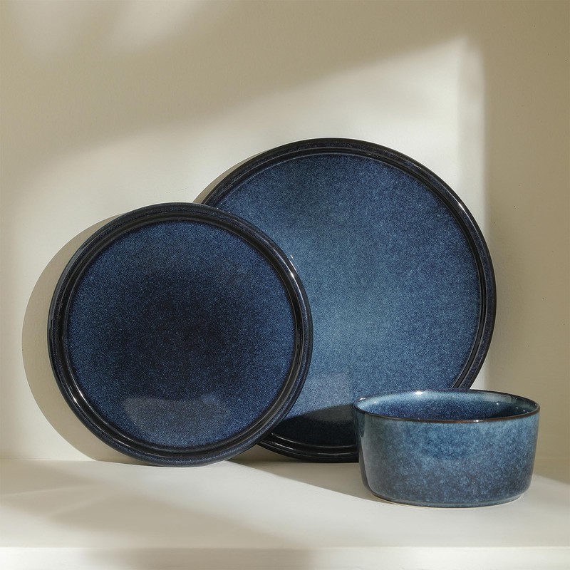 Stone Lain Eden 4-Piece Bowl Set Stoneware, Dark Blue
