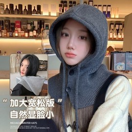 Knit Balaclava Hooded Neck Warmer Scarf Earflap for Winter Cold - LF3347 - Free Size Khaki 4ea