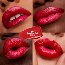 Lápiz labial de Revlon, lápiz labial súper brillante, color labial de alto impacto con fórmula cremosa hidratante, infundido con vitamina E y aceite de aguacate, 725 Love that Red