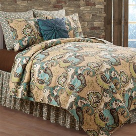 C&F Home Kasbah Paisley Traditional Floral Teal Green Brown Reversible Machine Washable 2-Piece Set Twin Lightweight Quilt with Sham Twin 2 Piece Set Green