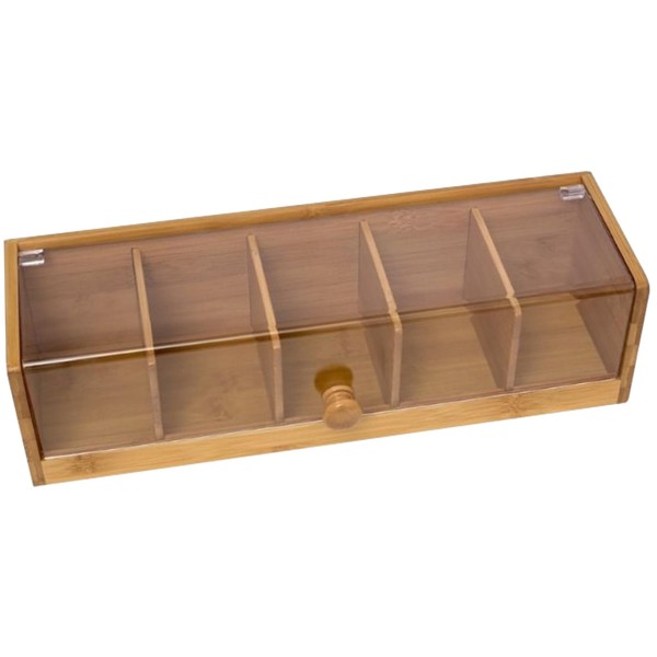 Tea Selection Box, Bamboo Tea Box Organiser with 5 Compartments,