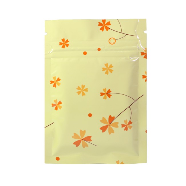 QQ Studio Color Patterned Mylar Foil Zip Top Food Packaging Bags (100PCS) (Glossy Beige w/Orange Flowers, 10cm x 15cm (4.0"x6.0"))