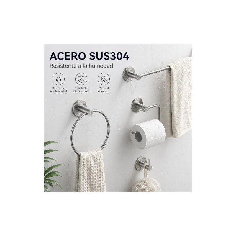 Juego de 4 Piezas Accesorios de Baño Negro Mate (Gris