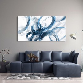 Large Canvas Wall Art Blue Abstract Art Wall Decor Wall Art for Living Room Paintings for Wall Decorations Bedroom Decor Aesthetic Framed Office Artwork Wall Decor 29×58in