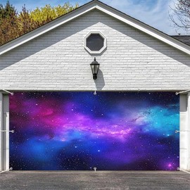 16X7ft Starry Night Garage Door Decorations Purple Blue Glitter Galaxy Garage Door Cover Mysterious Nebula Space Blue Night Starry Sky Stars Universe Wedding Baby Shower Wedding Birthday Party Decor