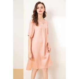 FTCayanz Women's Summer Tunic Dress V Neck Casual Loose Midi Dresses with Pockets White XX-Large