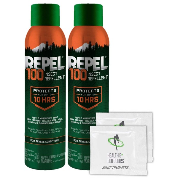 HAO Repel 100 Aerosol Insect Repellent 4 oz (2 Count) W/ 2 Moist Towelettes