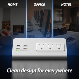 Nightstand Edge Mount Power Strip with USB-C Ports Tabletop Surge Protector Desk Clamp Power Sockets with 3 AC Outlets &4 Fast Charging USB Ports for Home Office Hotel and Dormitory