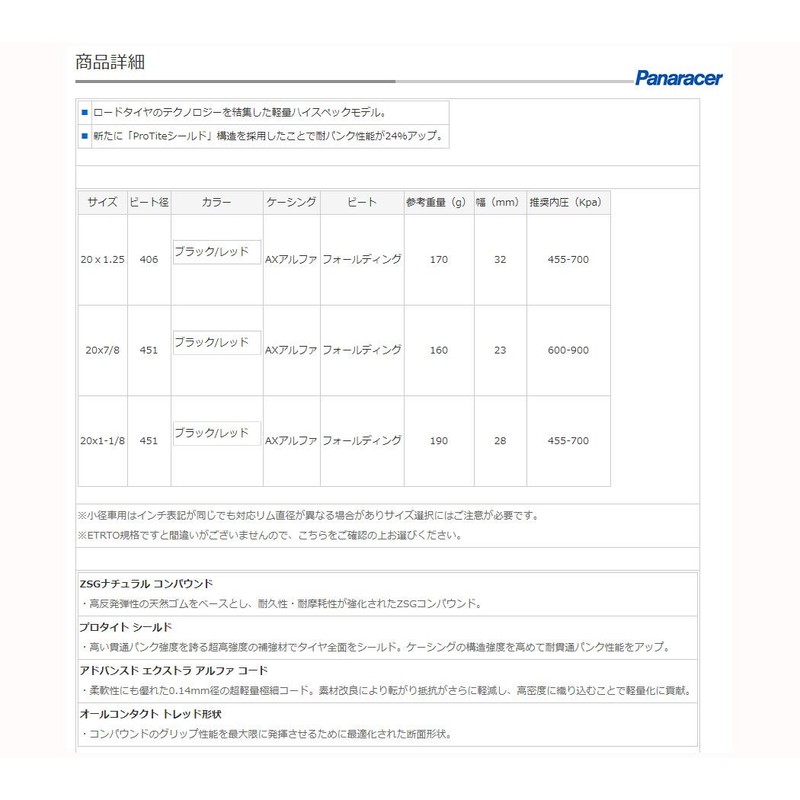 Panaracer Minute Light (Protite) Small Wheel Tire 20" [Black/Red 20x1.25