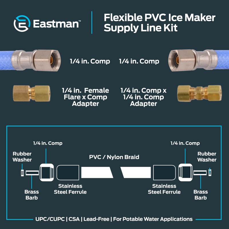 Eastman Flexible PVC Ice Maker Supply Line Kit, 1/4 Inch
