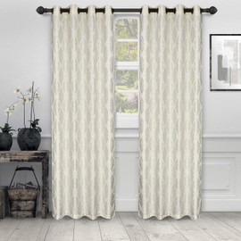 Superior Curtains, Window Treatments, Accents, Drapes Kitchen, Bedroom, Office, Living Room Windows, 8 Grommets, Chic Formal, Venetian Damask Jacquard Embroidered Curtains, Set of 2, 52" x 96", Ivory