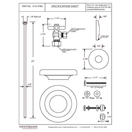 Westbrass 1/2" Nominal Compression Cross Handle Angle Stop Toilet Installation Kit with Annealed Brass Supply Line, Satin Nickel, D1614TBX-07