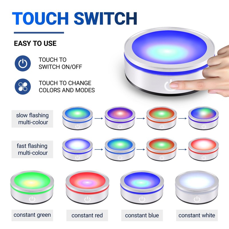 Silver Round LED Light Base Multicolor Display Stand (Two packs)
