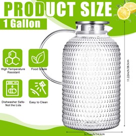 Jingmore 1 Gallon Glass Pitcher with Lid and Spout, 128oz Glass Water Jug, leakproof Carafe Gallon Tea Pitcher for Iced Tea, Coffee, Juice, Milk, Beverage