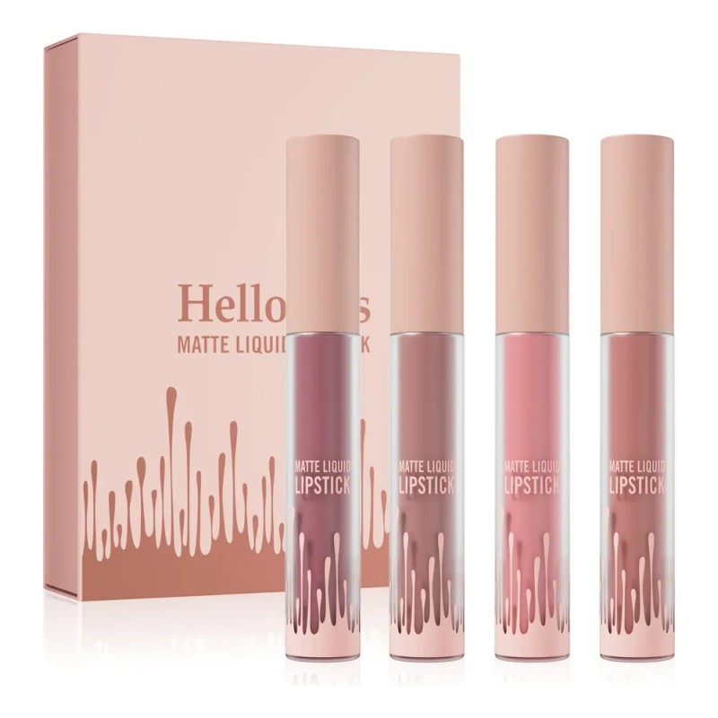 Set 4 Labiales Mate Terciopelo Impermeable No Transfiere